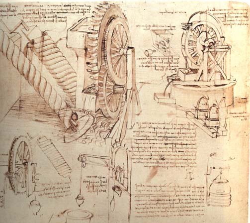 Drawings of Water Lifting Devices by LEONARDO da Vinci