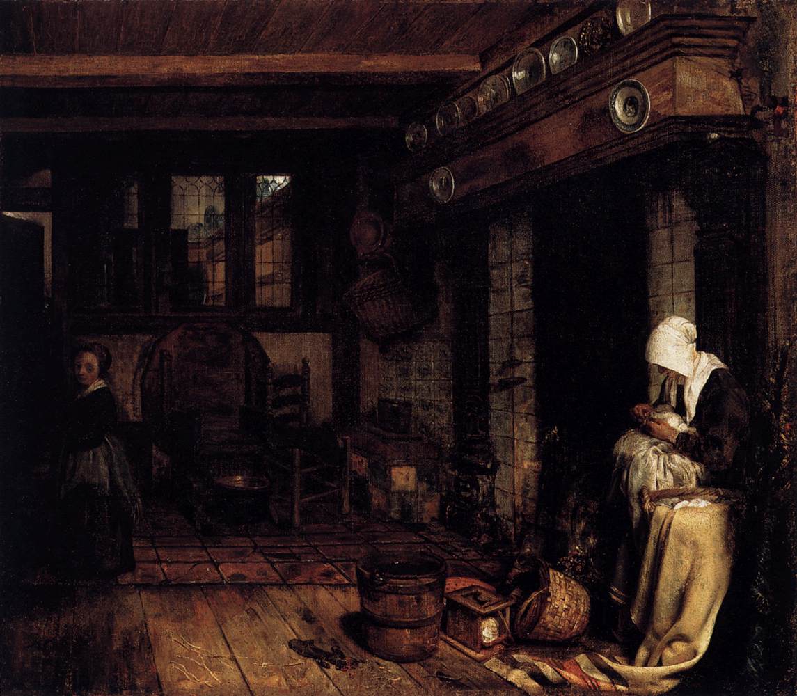 Dutch Interior with Woman Sewing by BOURSSE, Esaias