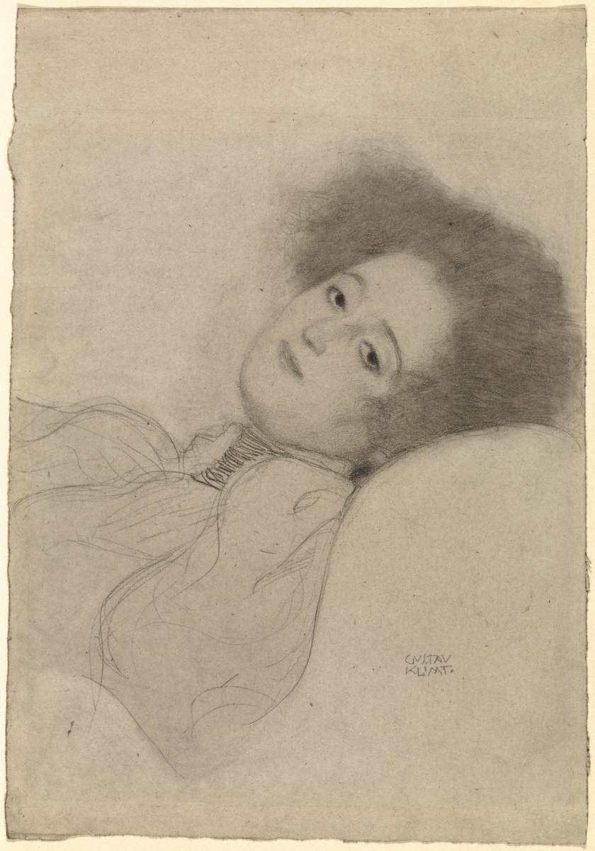 Portrait of a Young Woman Reclining by KLIMT, Gustav