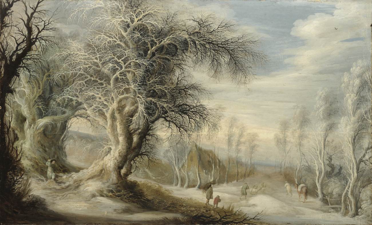 Winter Landscape with a Woodsman and Travellers by LEYTENS, Gysbrecht