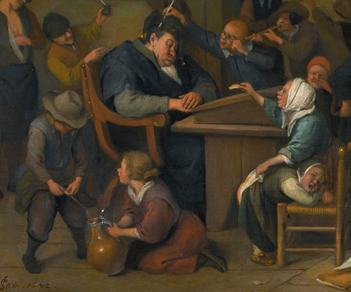 Riotous Schoolroom with a Snoozing Schoolmaster (detail) by STEEN, Jan