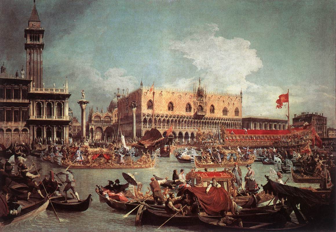 The Bucintoro Returning to the Molo on Ascension Day by CANALETTO