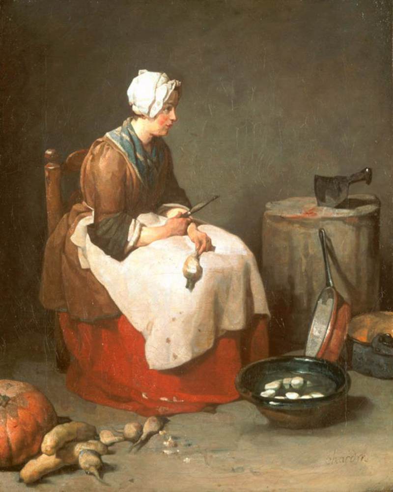 Woman Peeling Turnips by