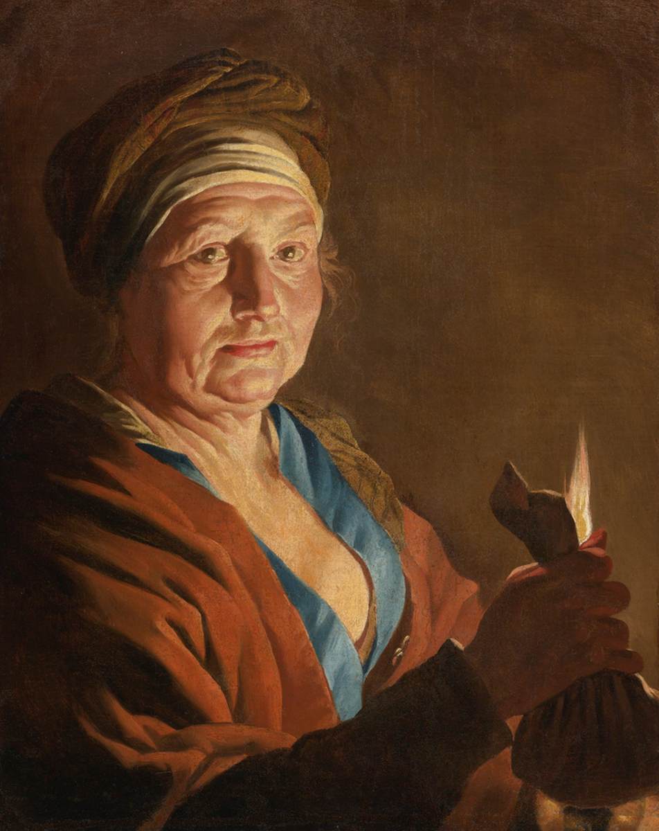 Old Woman Holding a Purse by Candlelight by