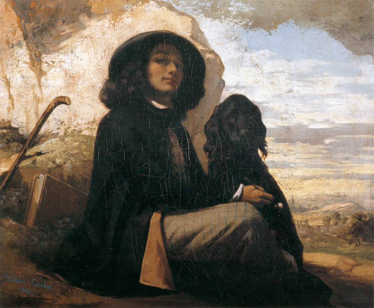 Self-Portrait with Black Dog by COURBET, Gustave