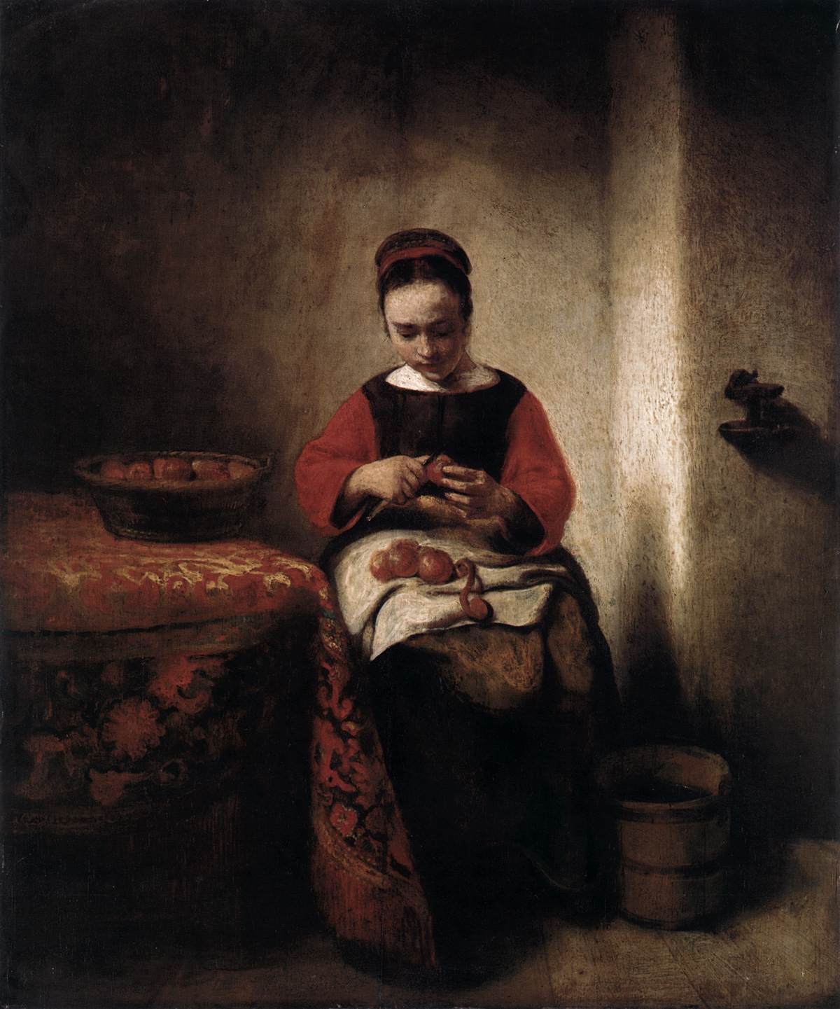 Young Woman Peeling Apples by MAES, Nicolaes