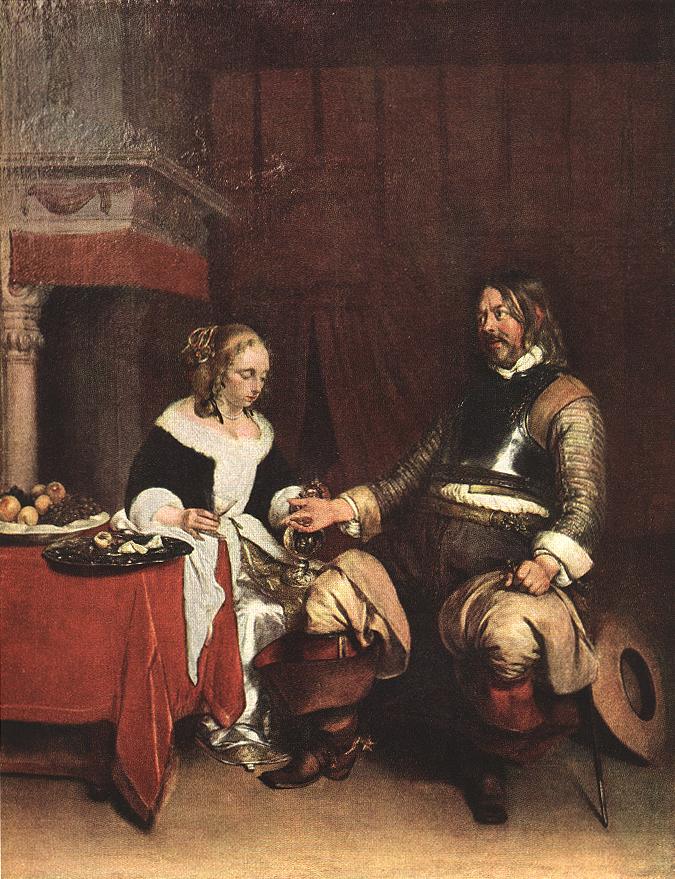 Man Offering a Woman Coins by