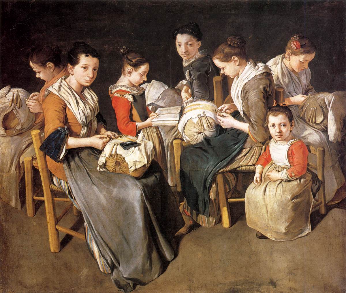 Women Working on Pillow Lace (The Sewing School) by