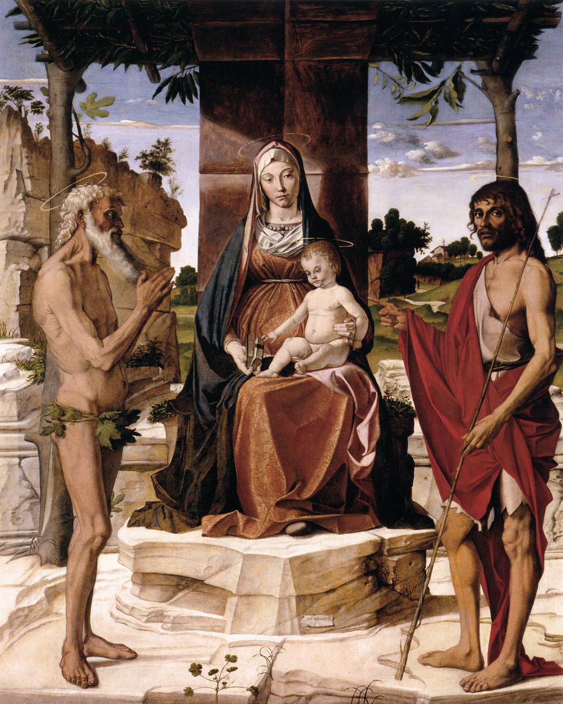 Madonna and Child under a Pergola with St John the Baptist and St Onofrius by