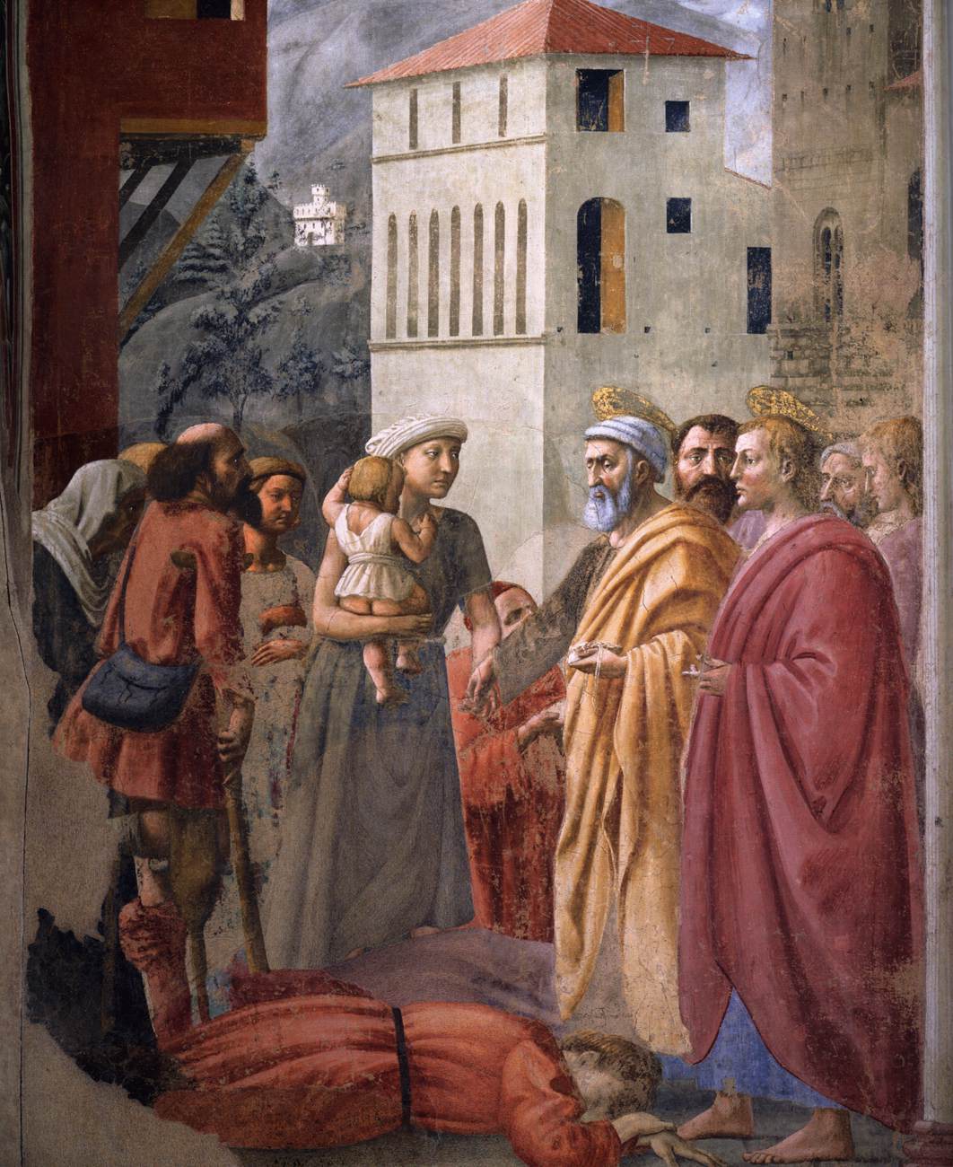 The Distribution of Alms and the Death of Ananias (detail) by MASACCIO