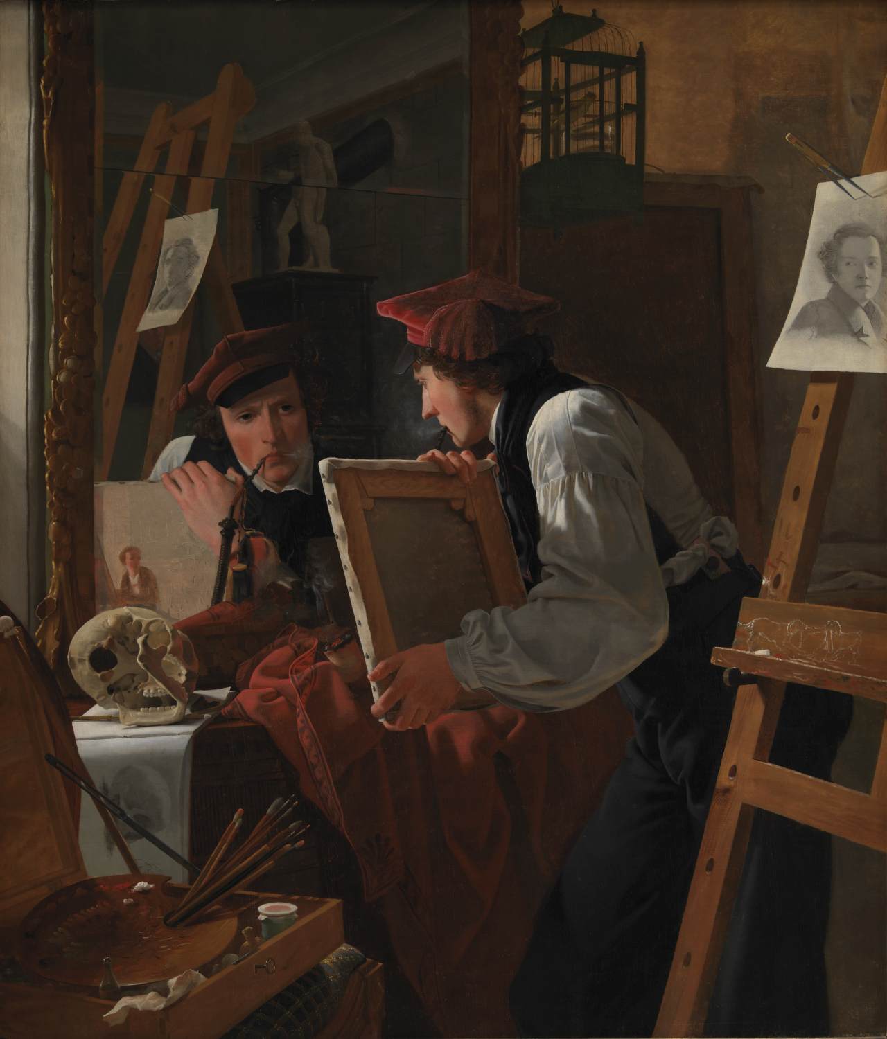 A Young Artist Examining a Sketch in a Mirror by