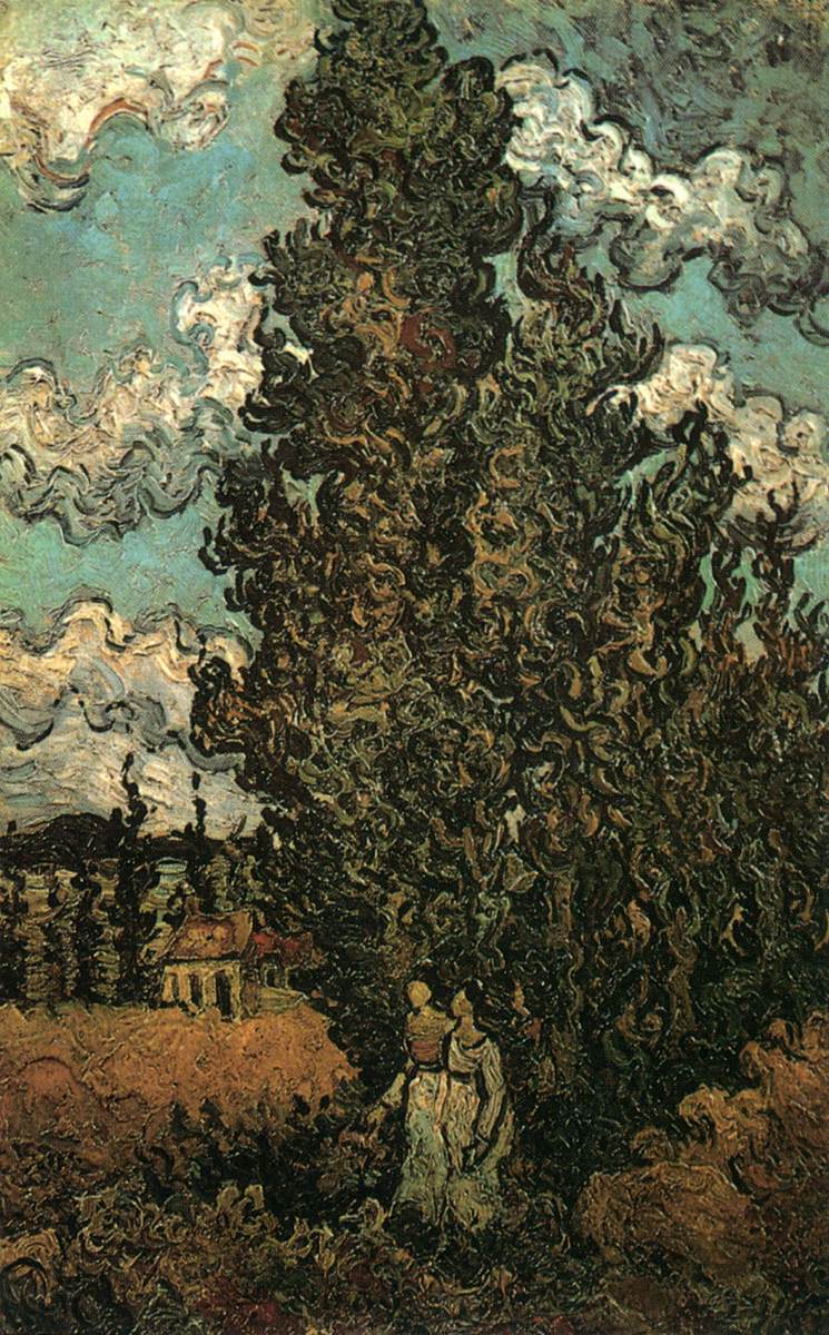 Cypresses and Two Women by GOGH, Vincent van