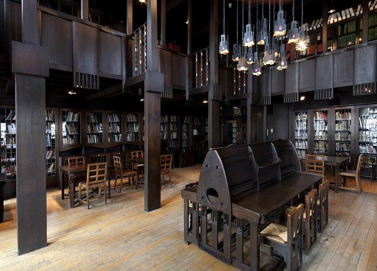 Interior of the library by MACKINTOSH, Charles Rennie