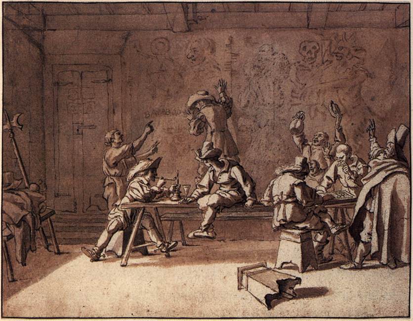 Bentvueghels in a Roman Tavern by LAER, Pieter van