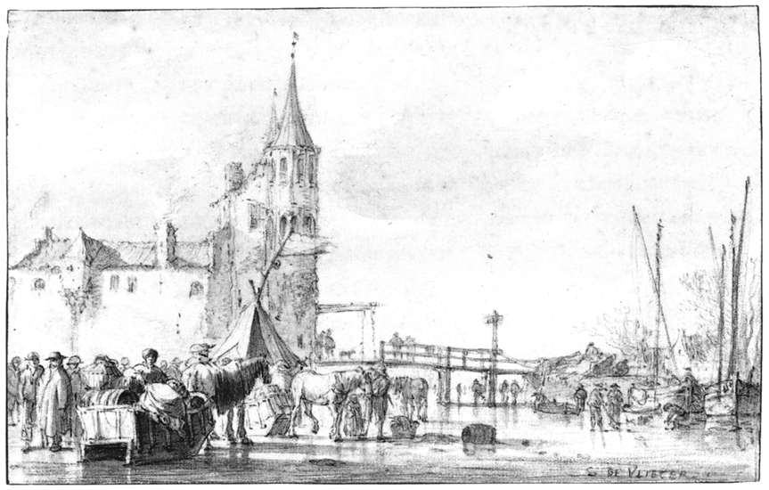 The Northwest Side of the Rotterdam Gate at Delft in Winter by VLIEGER, Simon de