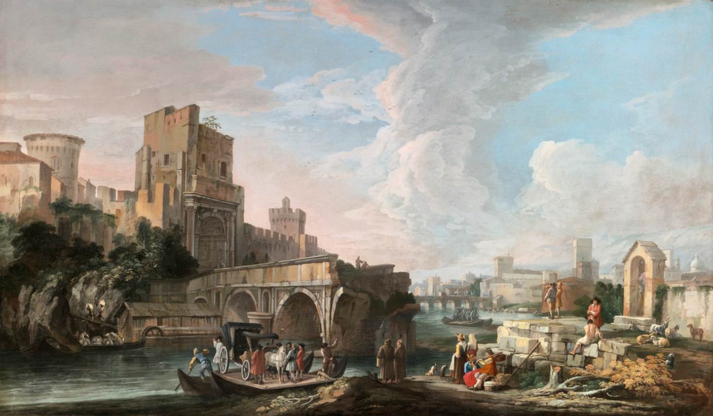 River Landscape with a Capriccio by CARLEVARIS, Luca