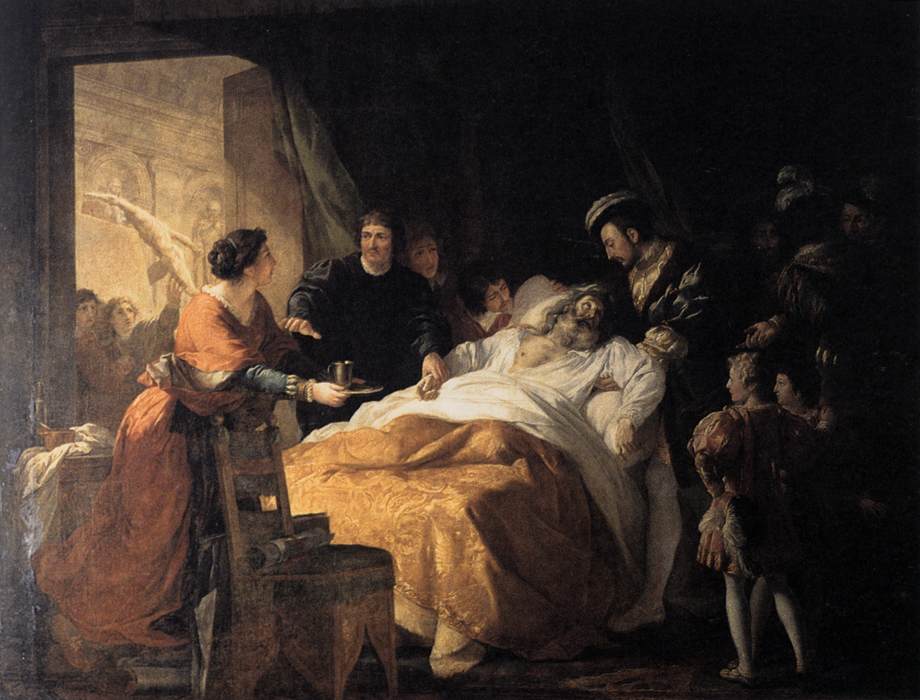 The Death of Leonardo da Vinci in the Arms of Francis I by MÉNAGEOT, François-Guillaume