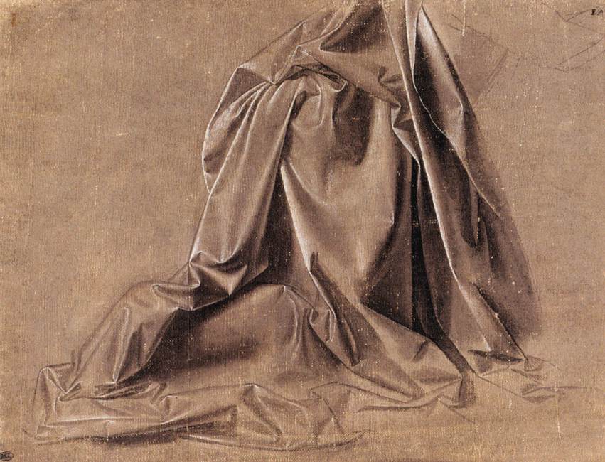 Drapery for a seated figure by LEONARDO da Vinci