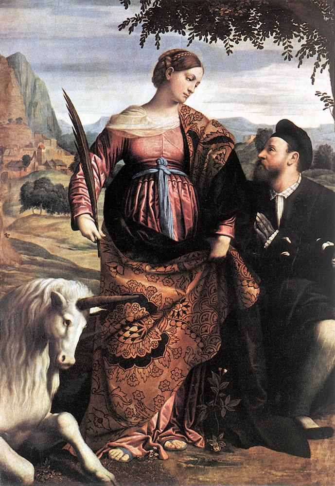 St Justina with the Unicorn by MORETTO da Brescia