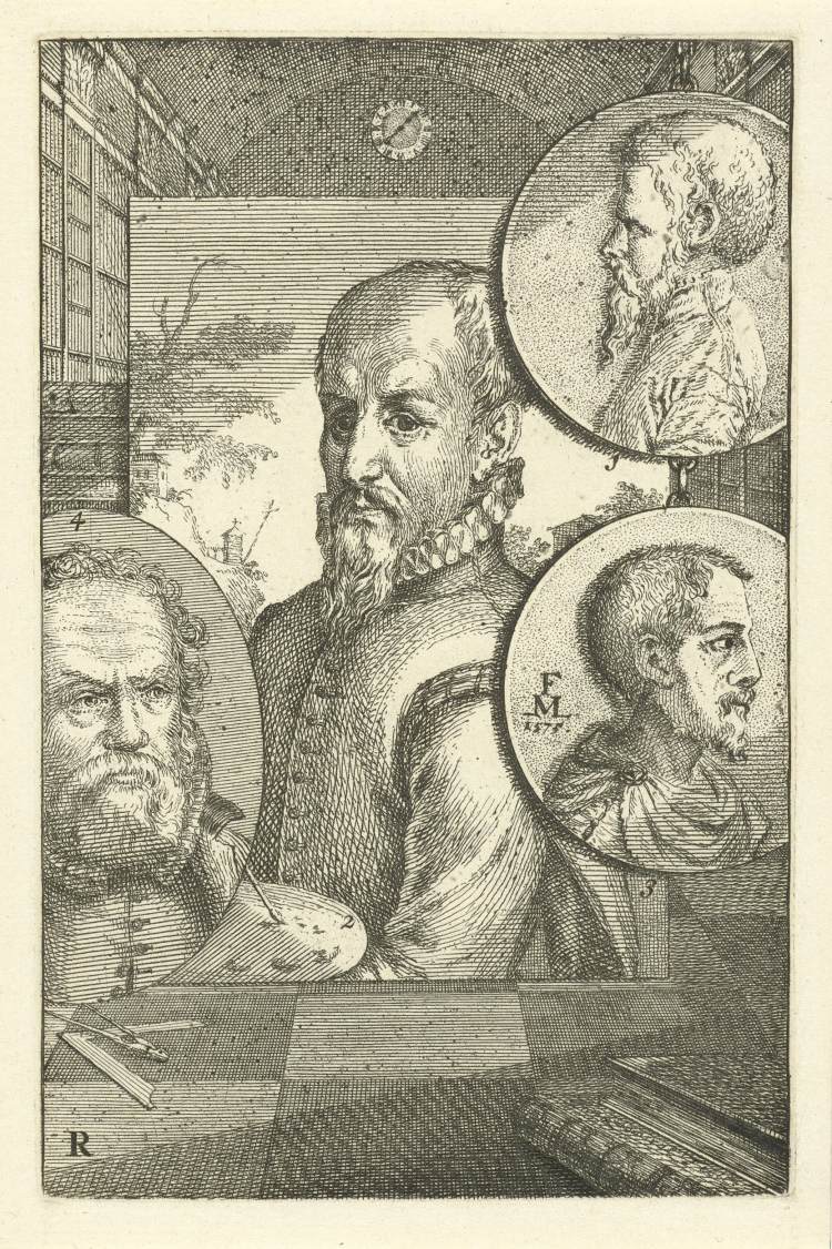 Portraits of Augustin Jorisz. Verburcht, Hendrick van Cleve, Melchior Orch and Hans Vredeman de Vries by L'ADMIRAL, Jan