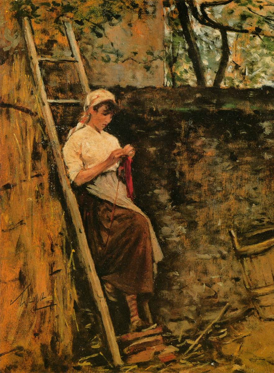 Country Girl Leaning against a Ladder by