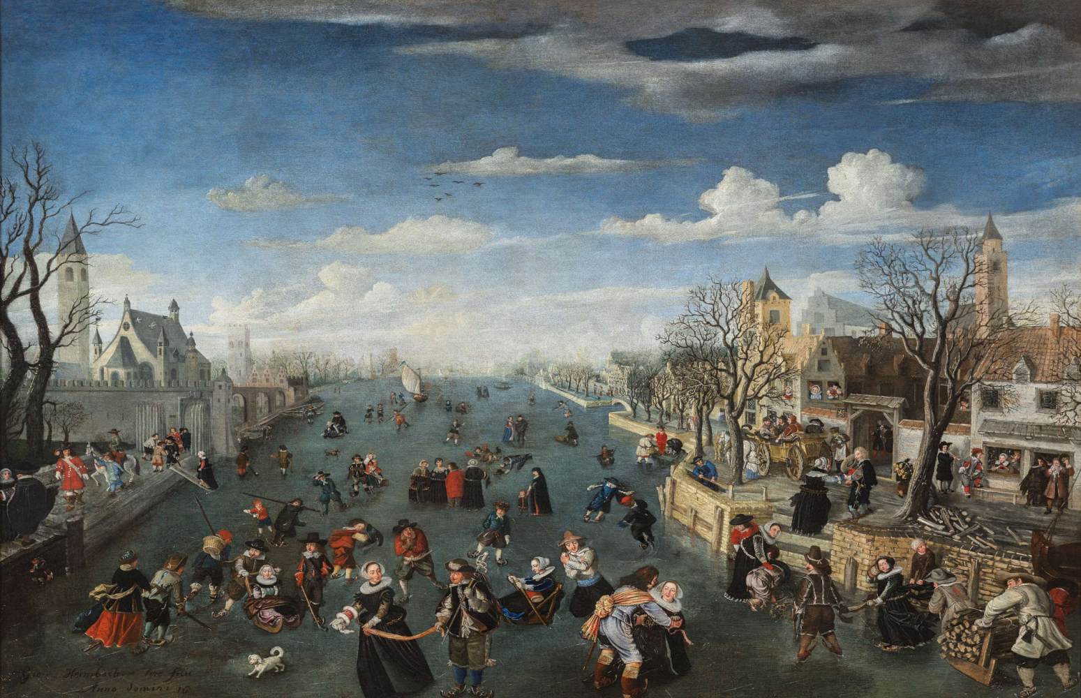 Winter Landscape with Skaters on a River by