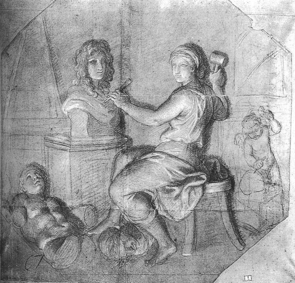 Allegory: Sculpture Working on the King's Bust by LE BRUN, Charles