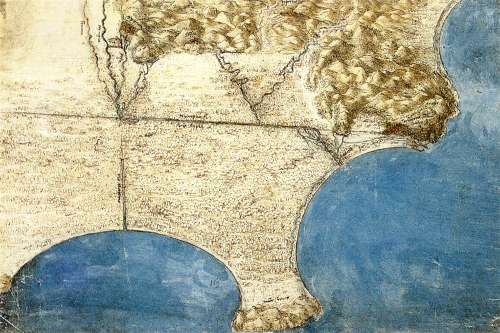 Bird's-eye-view of sea coast by LEONARDO da Vinci