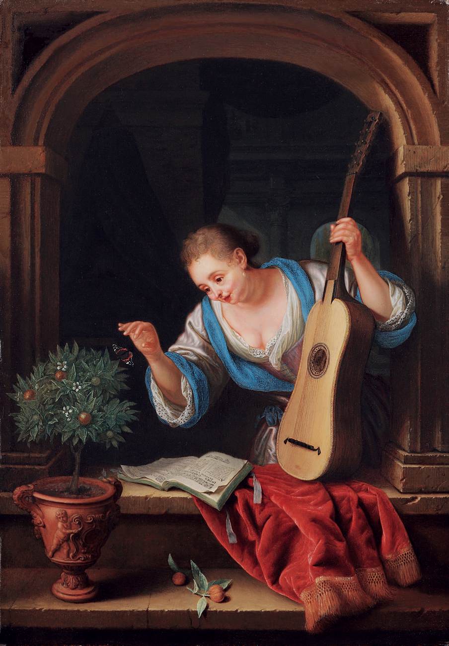 Young Woman with Guitar by LEERMANS, Pieter