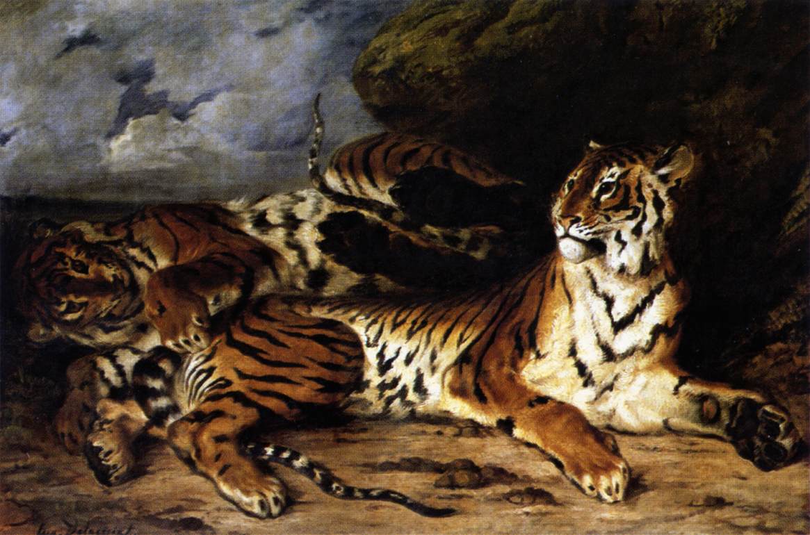 A Young Tiger Playing with its Mother by DELACROIX, Eugène