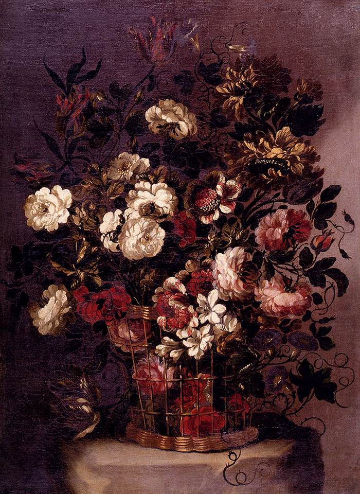 Still-Life of Flowers in a Woven Basket by CORTE, Gabriel de la