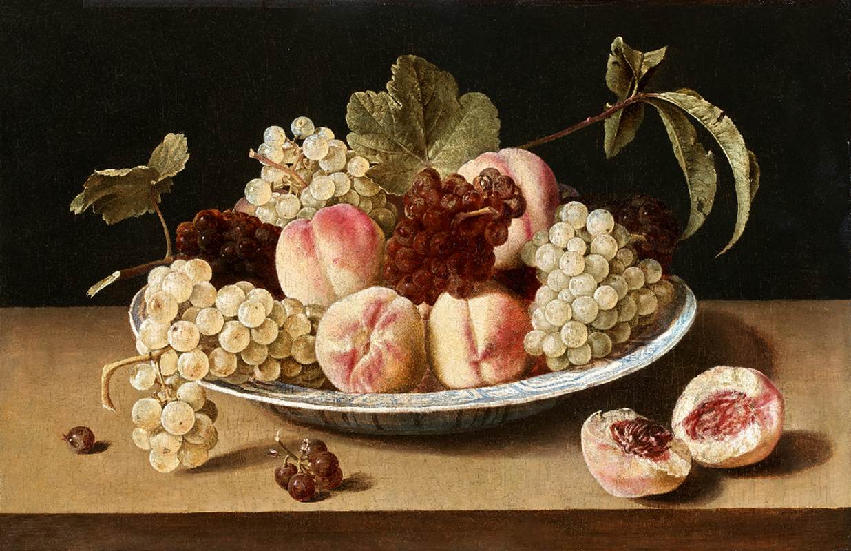 Still-Life with Peaches and Grapes in a China Bowl by