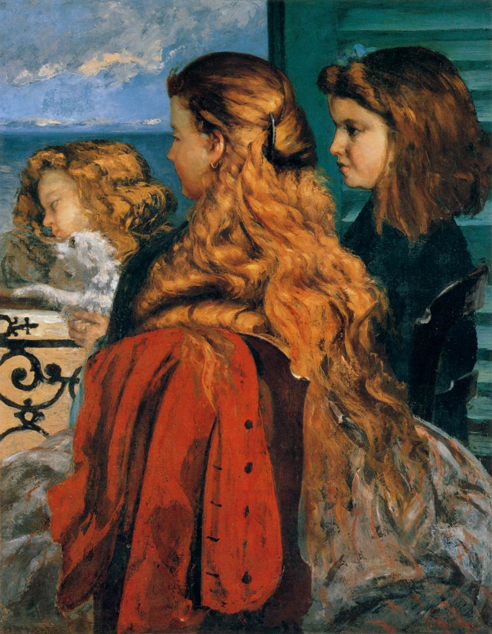 Three English Girls at a Window by COURBET, Gustave