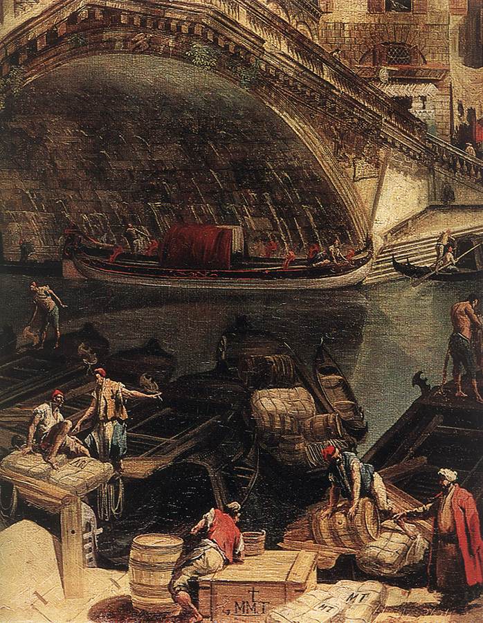 The Rialto Bridge from the Riva del Vin (detail) by MARIESCHI, Michele