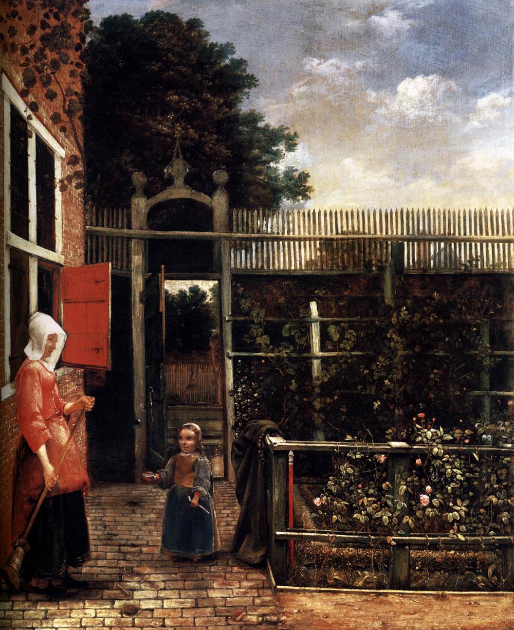 Woman with a Child Blowing Bubbles in a Garden by BURCH, Hendrick van der