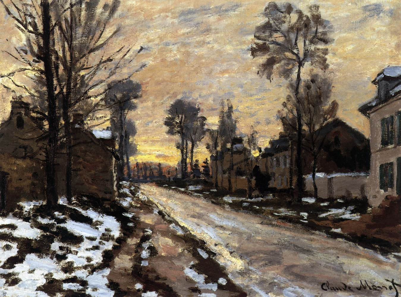 Road to Louveciennes, Melting Snow, Sunset by MONET, Claude