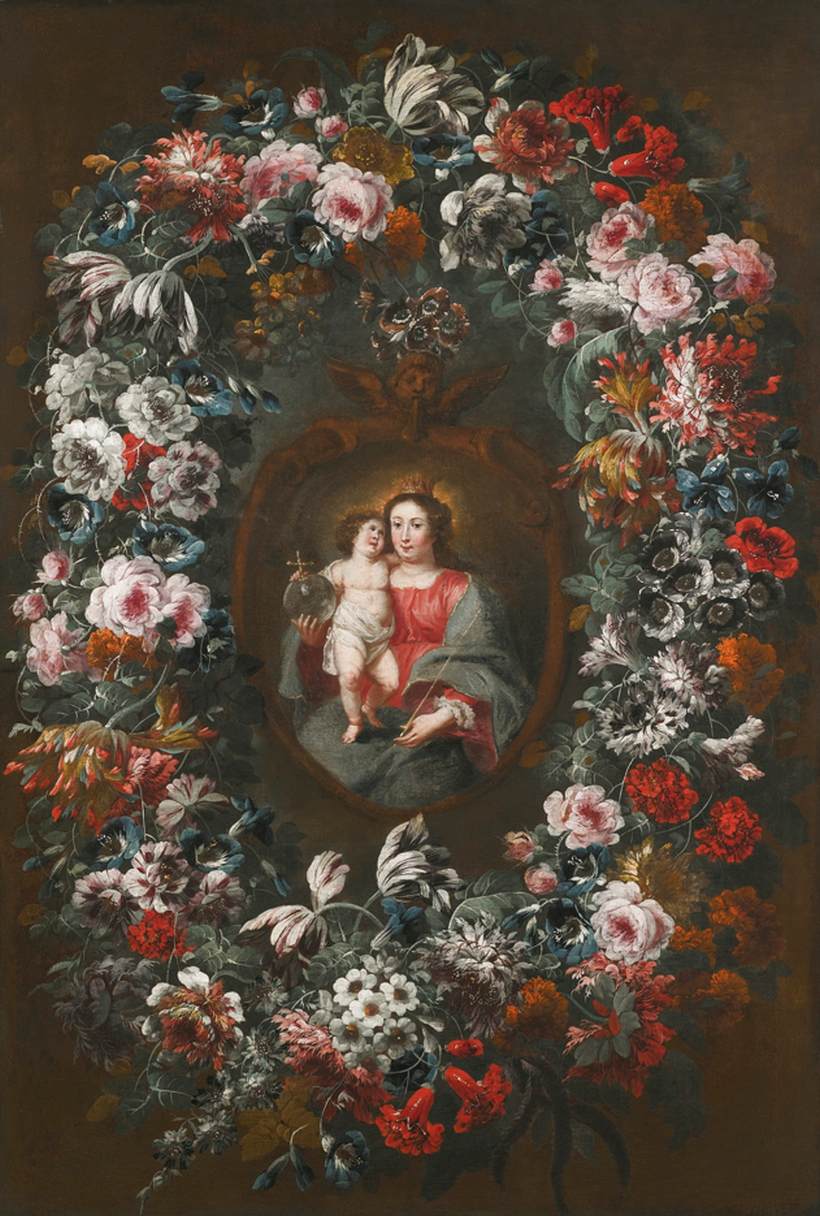 Virgin and Child in a Floral Garland by MOREL, Jean-Baptiste