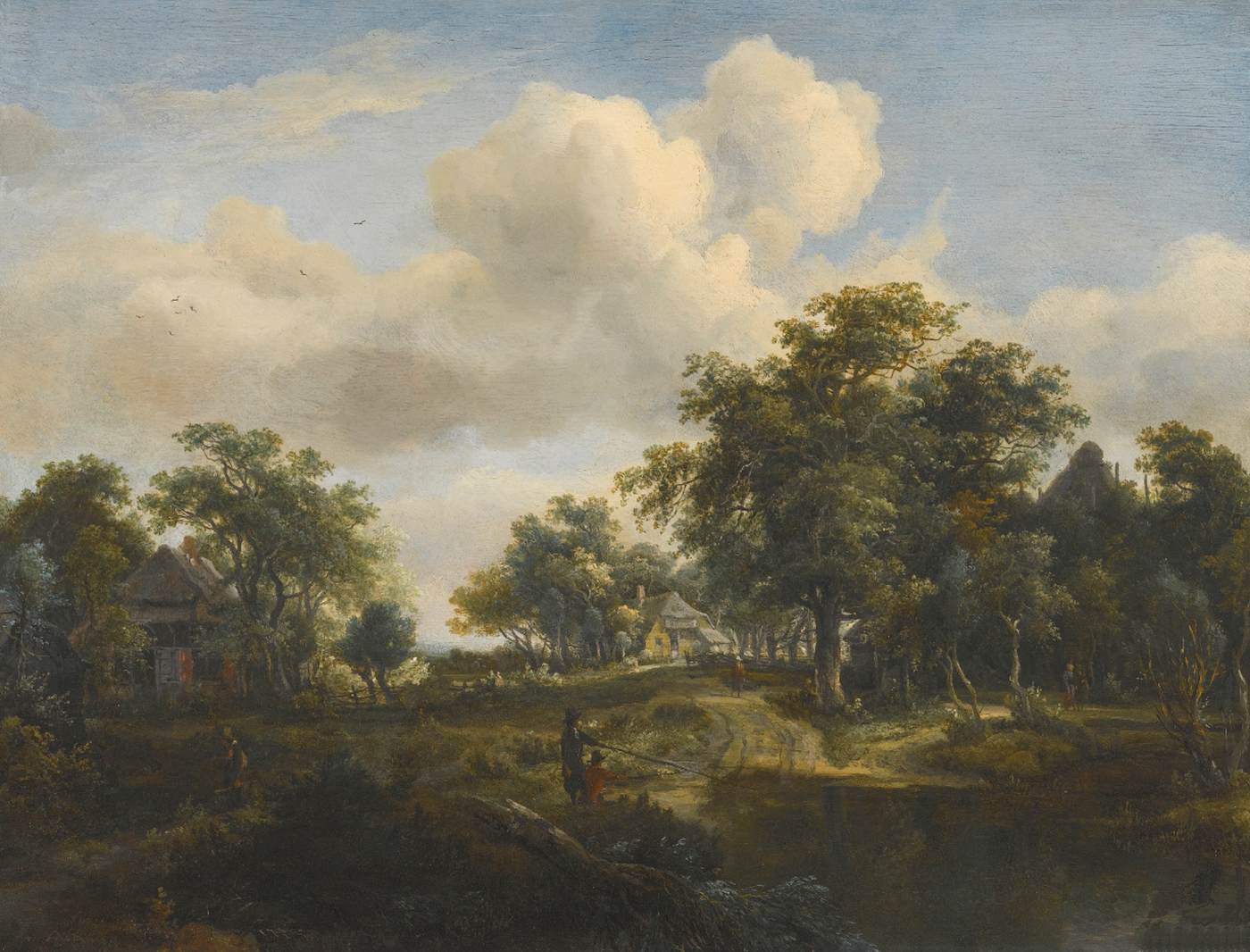 A Hamlet in a Woodland Glade of Oaks by HOBBEMA, Meyndert