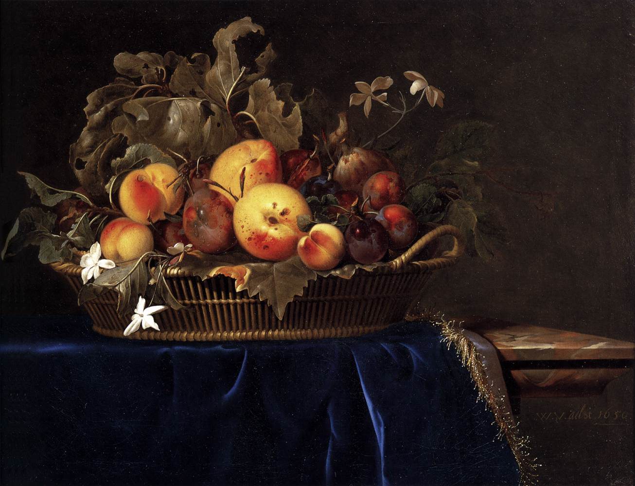 Still-Life with a Basket of Fruit on a Marble Ledge by