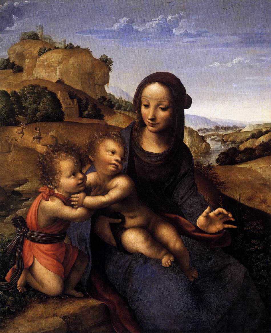 Madonna and Child with Infant St John by YANEZ DE LA ALMEDINA, Fernando