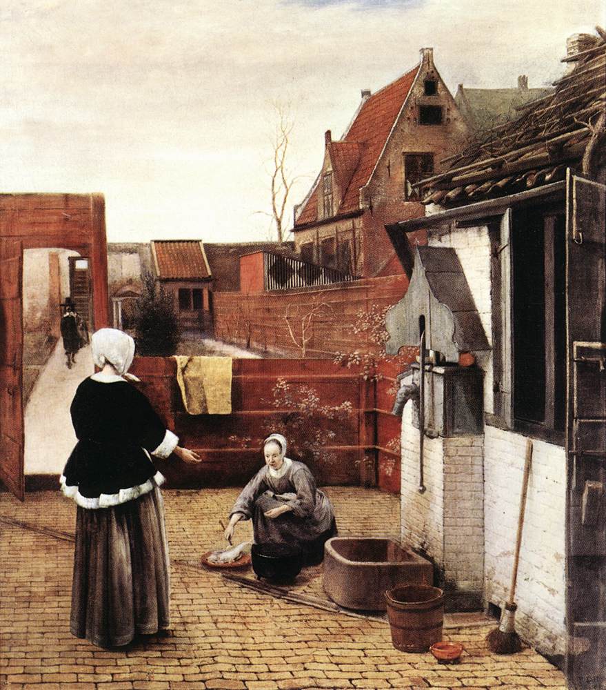 Woman and Maid in a Courtyard by HOOCH, Pieter de