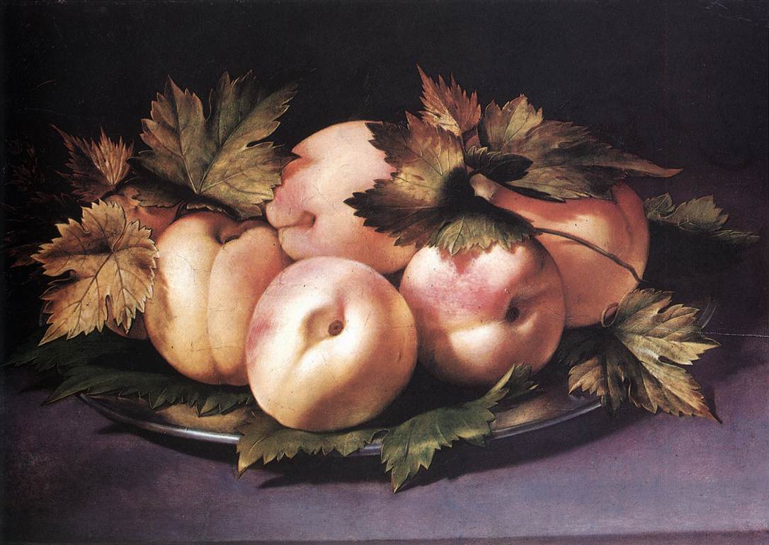 Metal Plate with Peaches and Vine Leaves by FIGINO, Giovanni Ambrogio