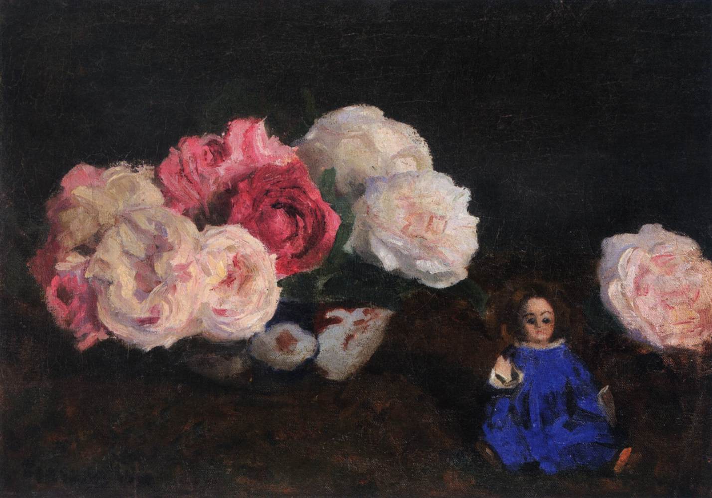 Roses with Blue Doll by