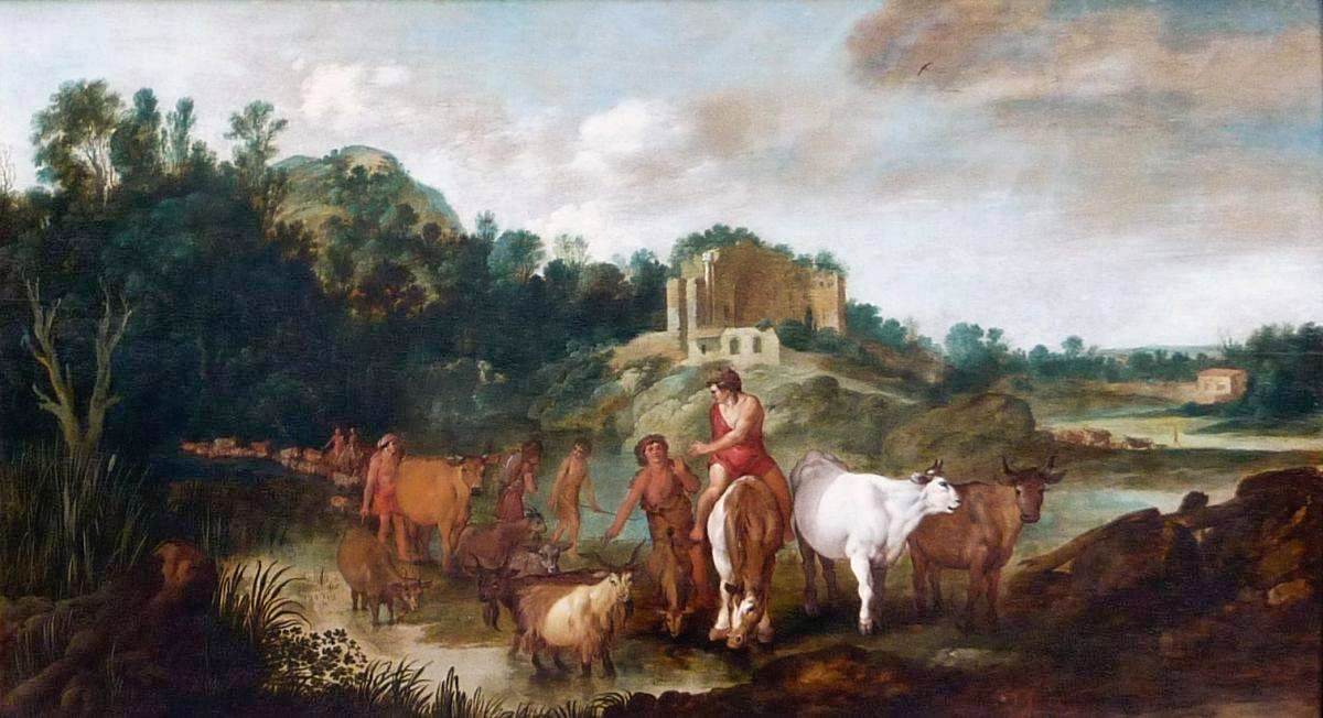 Landscape with Drovers and Their Animals Fording a River by