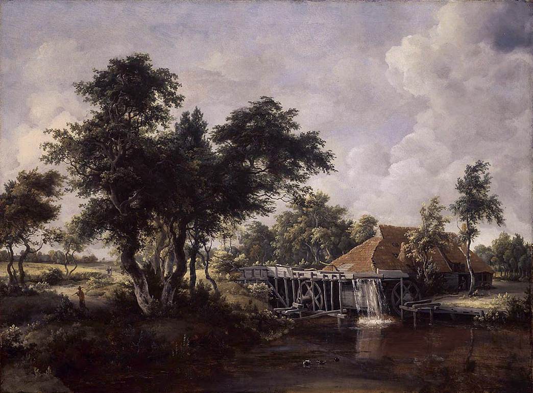 Wooded Landscape with Water Mill by HOBBEMA, Meyndert