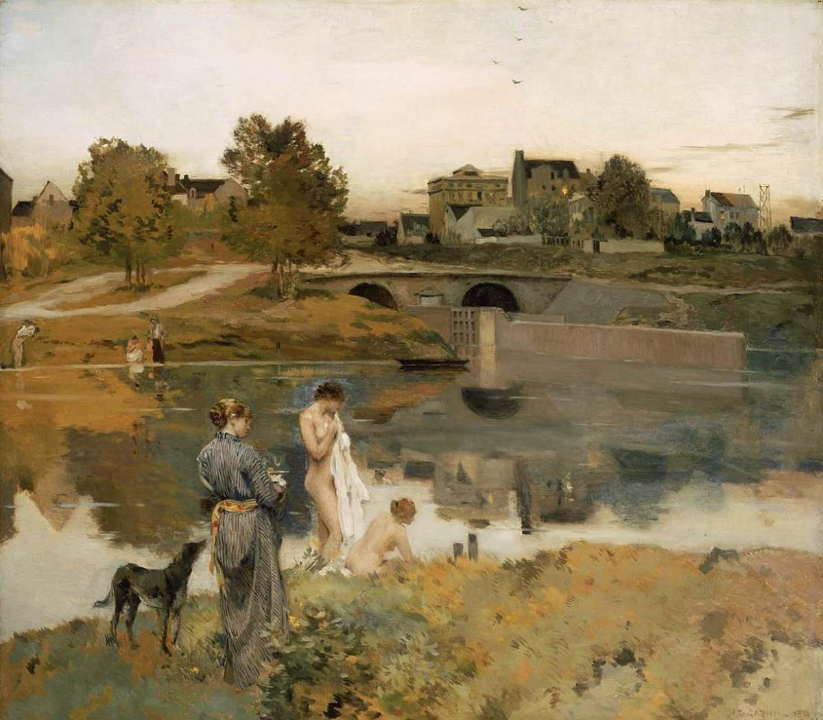 Riverbank with Bathers by