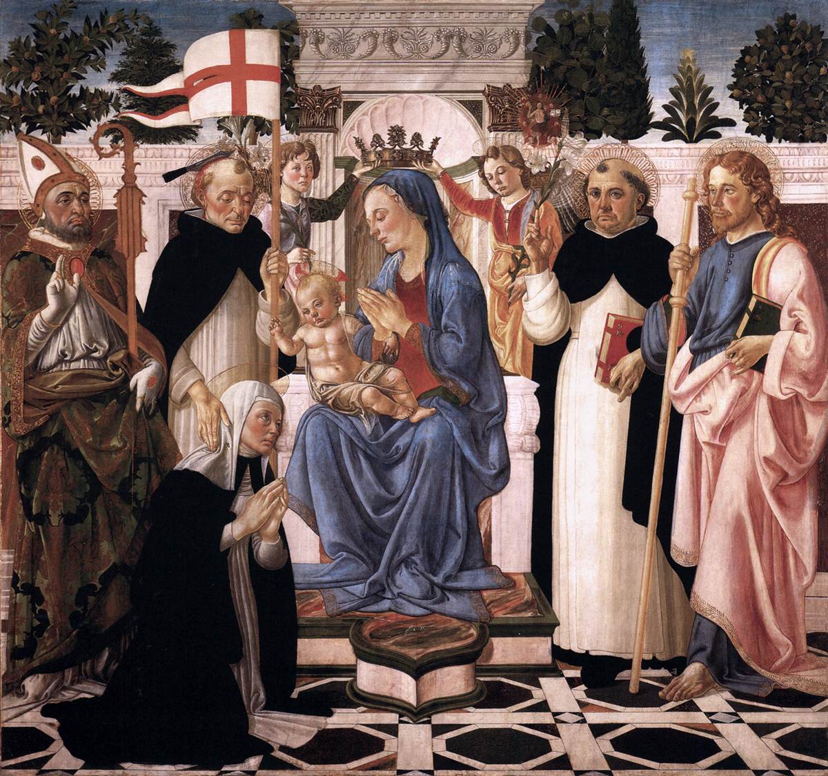 Virgin and Child Enthroned with Five Saints and Two Angels by