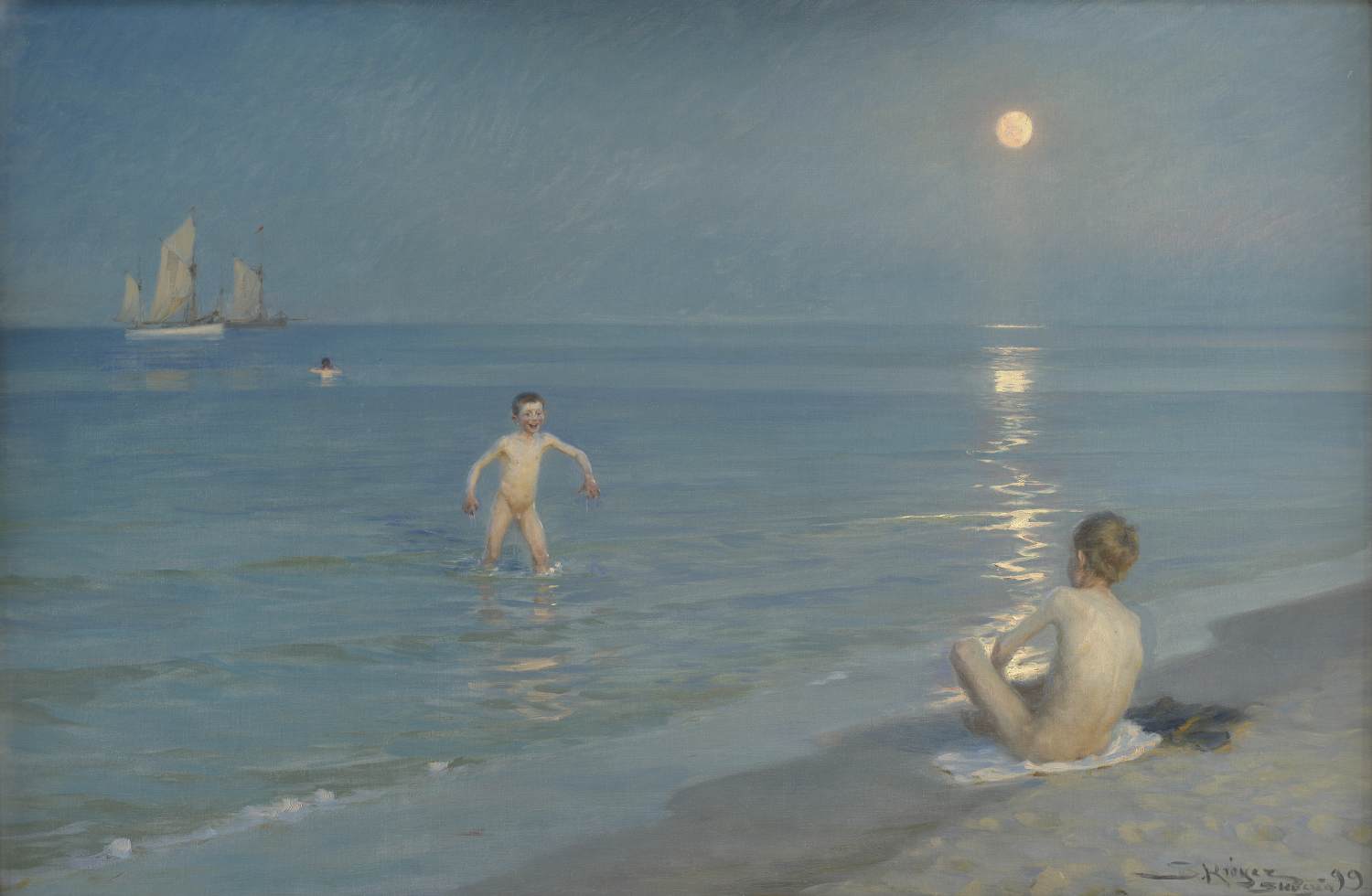 Boys Bathing at Skagen. Summer Evening by KRØYER, Peter Severin