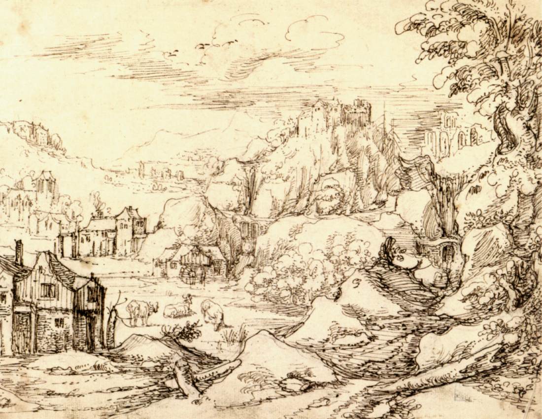 Landscape with Watermill, Castle, and Buildings by