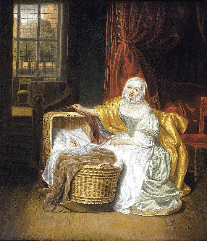 Mother with a Child in a Wicker Cradle by HOOGSTRATEN, Samuel van